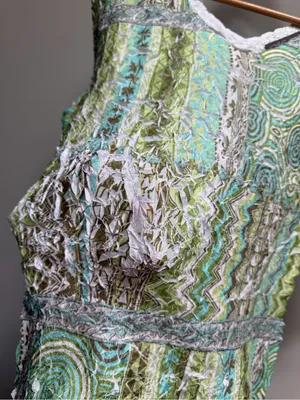 Vintage Y2K‎ Crinkle Mesh Patchwork Top Artsy Boho Festival Stretch Fairy Glam thumbnail 2