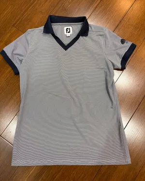 FootJoy ladies golf polo, navy and white, small thumbnail 1