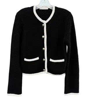 Abercrombie & Fitch Black with Cream Trim Knit Cardigan Sweater Size XS thumbnail 1