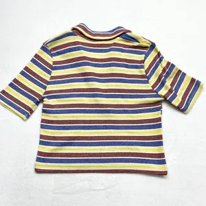 Zara Striped Ribbed‎ Knit Polo Shirt Womens Size M Multicolor Retro Y2K V-Neck thumbnail 6