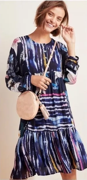 Anthropologie Bl^nk London Meridian Blue Drop Waist Long Sleeve Dress Women's XS thumbnail 1