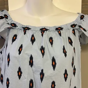 J. Crew Light Blue Cotton Abstract Design Fluttered Sleeve Sundress- Small thumbnail 6