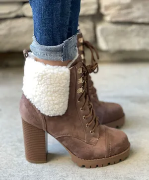 Top Moda Tan Fleece lug Sole ankle Bootie thumbnail 2