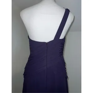 David's Bridal Women’s Wedding Guest Party Gown Bridesmaid One shoulder Dark Purple 10 thumbnail 5