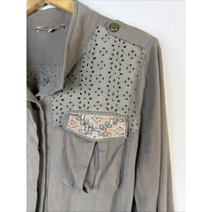 Miss Me Jacket Army Green Dune Drawcord Cotton Embroidered Fairy Grunge Large thumbnail 3