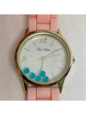 Vice Versa women Floating blue Stones Watch gold toned 30mm quartz pink running thumbnail 3