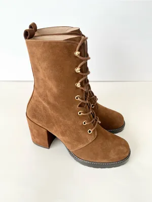 Stuart Weitzman suede lace up heeled boots camel 8.5 fall boots thumbnail 5