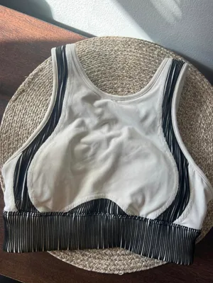 Alo Yoga Electric High Neck Sports Bra Bone Cream Black Ribbed Size XS thumbnail 5