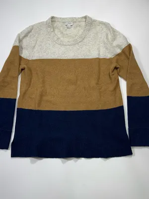 J. Crew Wool Blend Colorblock Crewneck Sweater in Cream, Brown & Navy thumbnail 2