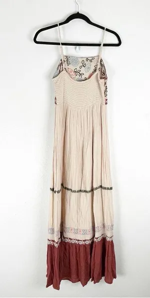 ALTAR’D STATE Cream Spaghetti Straps Embroidered Front Smocked Back Tiered Dress thumbnail 2