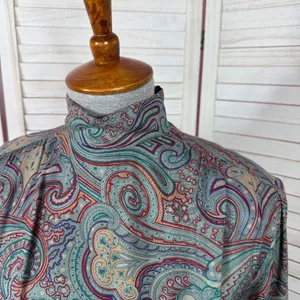 Vntg J.G. Hook Paisley Pleated Mock Neck Maxi Dress Green Multi Size‎ 4 Heritage thumbnail 5