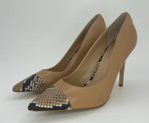 Lauren Ralph Lauren Lindella Nude Leather‎ Snake Cap Toe Stiletto Pumps Heels 7B thumbnail 1