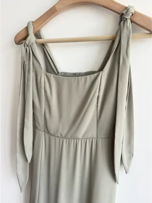 Show Me Your Mumu NWOT Claire Midi Dress Sage Green Tie Strap Side Slit Dress S thumbnail 5