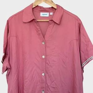 National Button Front Shirt House Dress Women's 2X Pink Short Sleeve Loungewear thumbnail 6