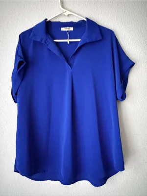 Relaxed V-Neck Tunic Top in Cobalt Blue thumbnail 1