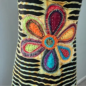 Colorful Boho Floral Striped 100% Cotton Spaghetti Strap Dress Size S/M Nepal thumbnail 4