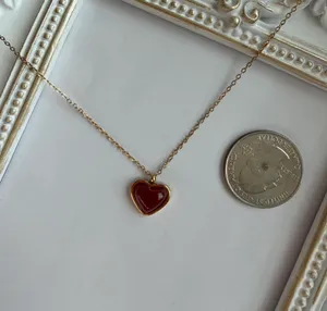 Gold necklace with red heart charm non tarnish thumbnail 3