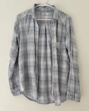 Hollister Co. white and light blue plaid button-up shirt thumbnail 1
