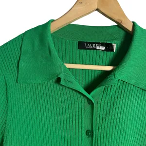 Lauren Ralph Lauren Green Collared Polo Ribbed Knit Cardigan Sweater Size M thumbnail 7