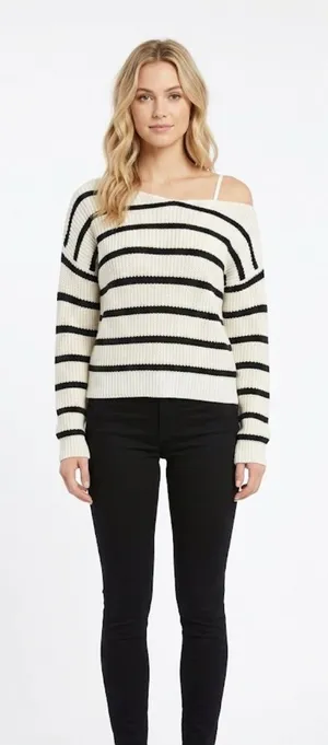 Love Tree small creme & black striped back sweater thumbnail 1