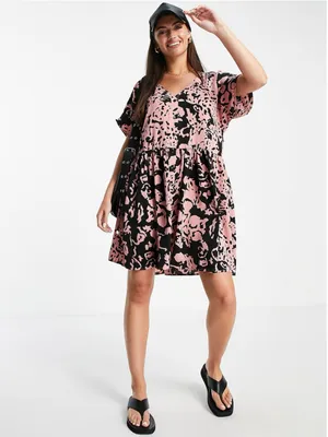 New ASOS Urban Threads Oversized Button Front Dress Women’s Sz 10 Pink Abstract thumbnail 3
