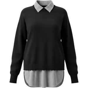 J. Society Layered Sweater Shirt S Black V-Neck Striped Collar Distressed Hem thumbnail 4