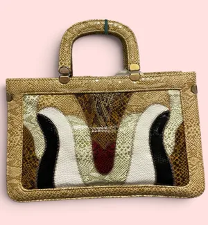 Cute classic vintage 80s faux snake boxy patchwork satchel handbag old money thumbnail 1