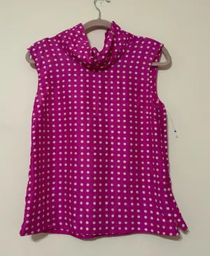 Vintage J. Crew Pink Silk Polka Dot Sleeveless Tie Back Top thumbnail 1