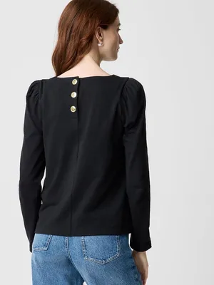 NWT J. Crew Size Small Black Puff Sleeve 100% Cotton Button Back Top NEW thumbnail 3