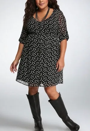 Torrid Diamond Print Sheer Chiffon Shirt Dress 3/4 Sleeve Black & White Size 1 thumbnail 1