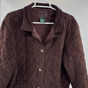 brown faux suede quilted barn jacket Lauren Ralph Lauren equestrian buttons XL thumbnail 5