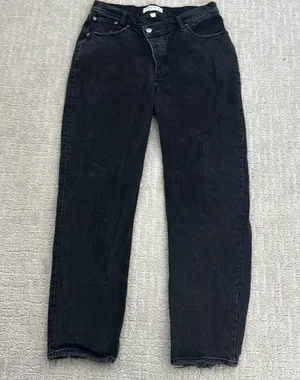 Abercrombie “The dad high rise” asymmetric criss cross waistband washed black grey gray thumbnail 5