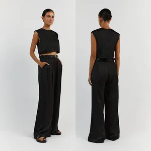 Dissh Rue Black Satin High Waist Wide Trouser Pant 4 thumbnail 2