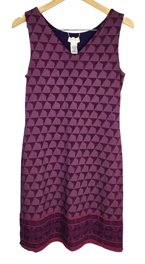 Magnolia Grace Perissa Reversible Knit Dress Purple Geometric Sleeveless M thumbnail 1