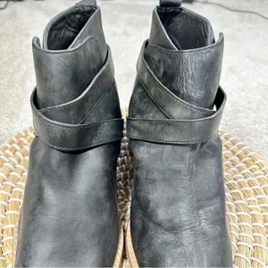 Free People Back Loop Ankle Cowboy Boots Pointed Toe Washed Black Western 40 thumbnail 3