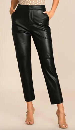 Lulus Open Minded Black Vegan Leather Pants High Waist Tapered Small NWT thumbnail 1