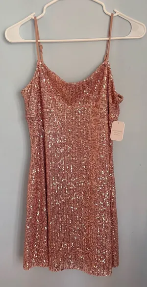 Altar'd State NWT Sequin Slip Dress in Rose Gold thumbnail 1