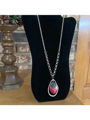 Vintage Gold Tone Red and Brown Faceted Pendant Necklace thumbnail 3