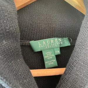 Ralph Lauren Sz XS or PM Green Label Shawl Collar Ribbed Sweater Gold Clasp thumbnail 3