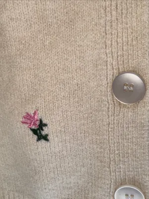 Cream Floral Embroidered Button-Up Cardigan Sweater thumbnail 4