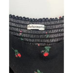 Reformation Pinto Black Long-Sleeve Rose Print Square-Neck Top Sz 10 thumbnail 4
