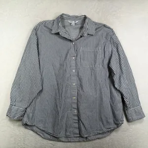 Old Navy M Oversized Striped Boyfriend Shirt Cotton Long Sleeve Button Down Top thumbnail 3