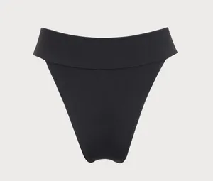 Berlook Black Ribbed High Cut Wide Waistband Bikini Bottom only 41 thumbnail 5