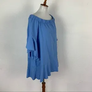 Zara Medium Blue Tunic Top Flowy Boho Minimalist Cottagecore Summer Style‎ thumbnail 4