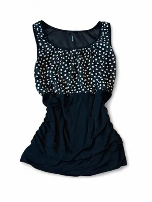 Maurices Black White Polka Dot Ruched Sleeveless Blouse Top Medium thumbnail 2