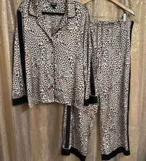 INC International Concepts Leopard Print Satin Pajama Sleep Set XL thumbnail 1