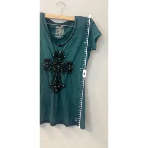Velvet Stone Women S Rhinestone Cross V-Neck T-Shirt Rocker Gothic USA thumbnail 3
