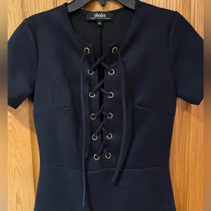 Lulus Closet Renovation Suede Lace-Up Fit & Flare Navy Blue Mini Dress Size‎ XS thumbnail 8