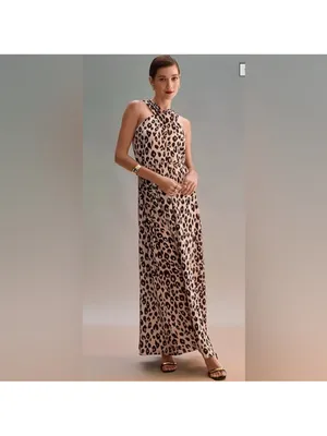 Ann Taylor Animal‎ Print Halter Maxi Dress Size Large thumbnail 3