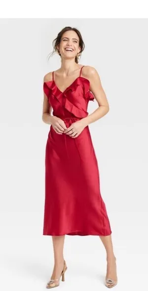 Red Ruffle Midi Dress thumbnail 2